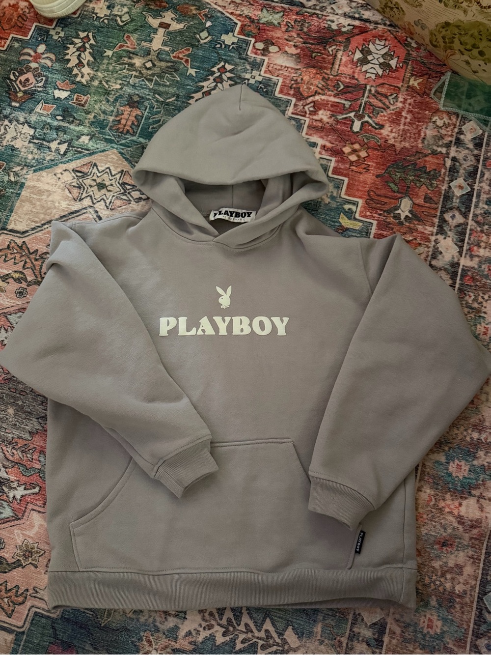 PLAYBOY Light Gray Logo Hooded Sweatshirt
